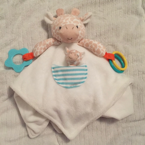 Carter's Giraffe White Tan Baby Plush Security Blanket Lovey Teether Rings - Picture 1 of 7